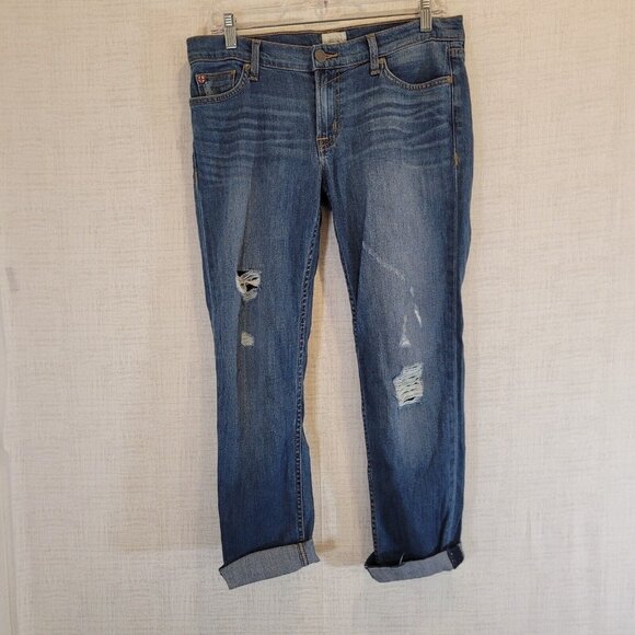 Hudson Jeans Denim - Hudson Jeans Womens 28 32x27 Blue Muse Cropped Skinny Raw Hem Denim Distressed